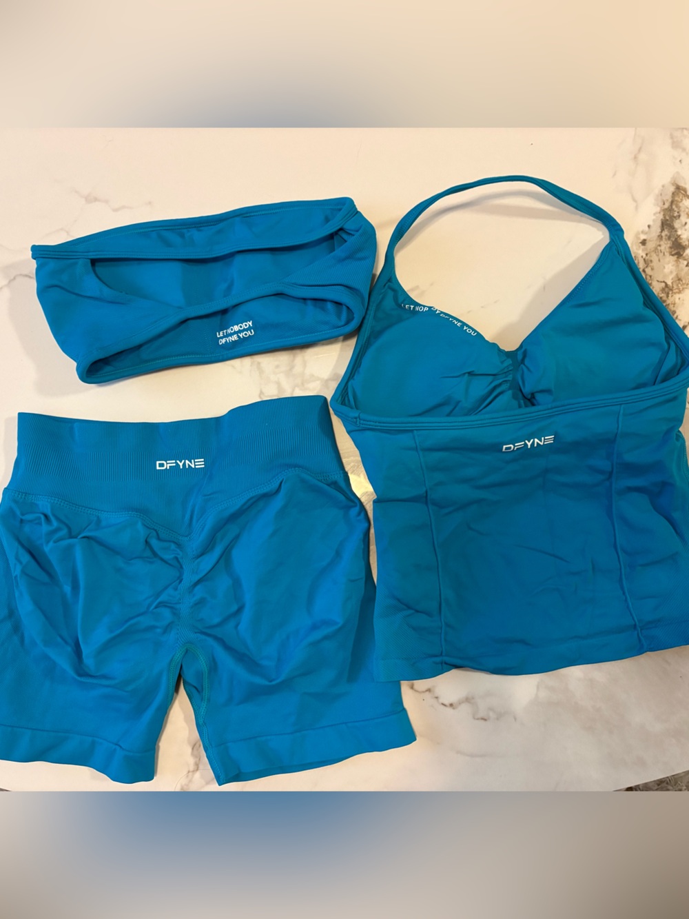 DFYNE Blue Three-Piece Set - Tank, Bandeau & Shorts - Picture 2 of 5
